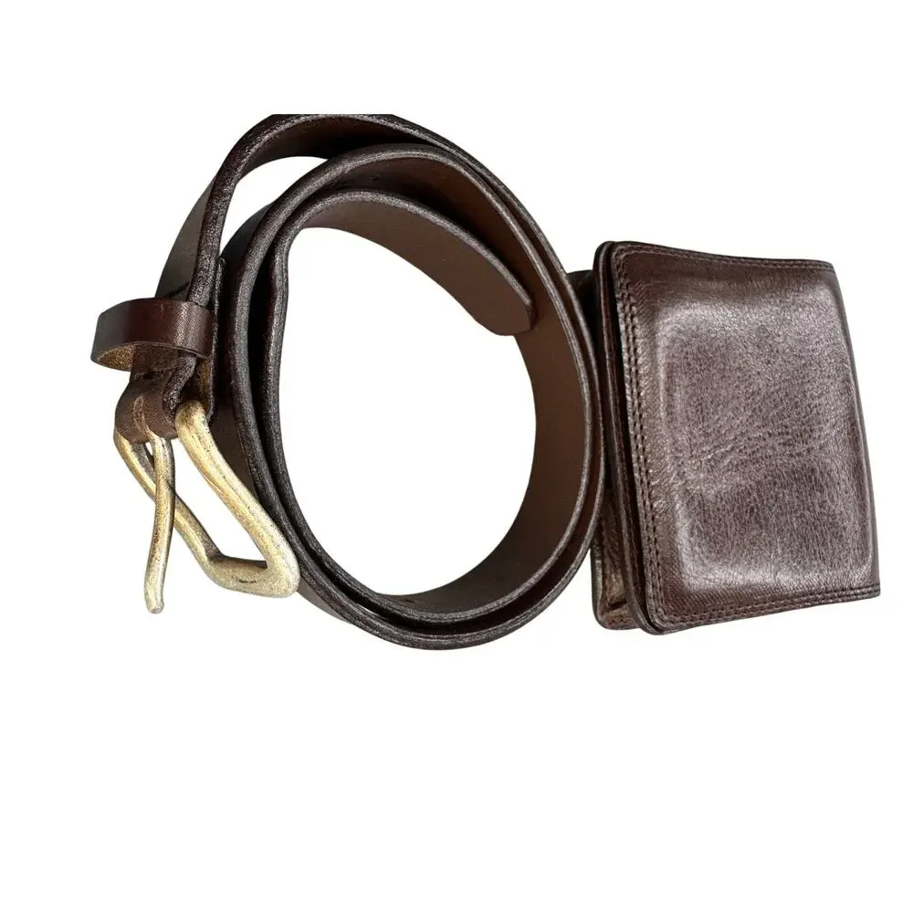 Brown Vintage Leather Belt Removable Pouch Wallet Boho